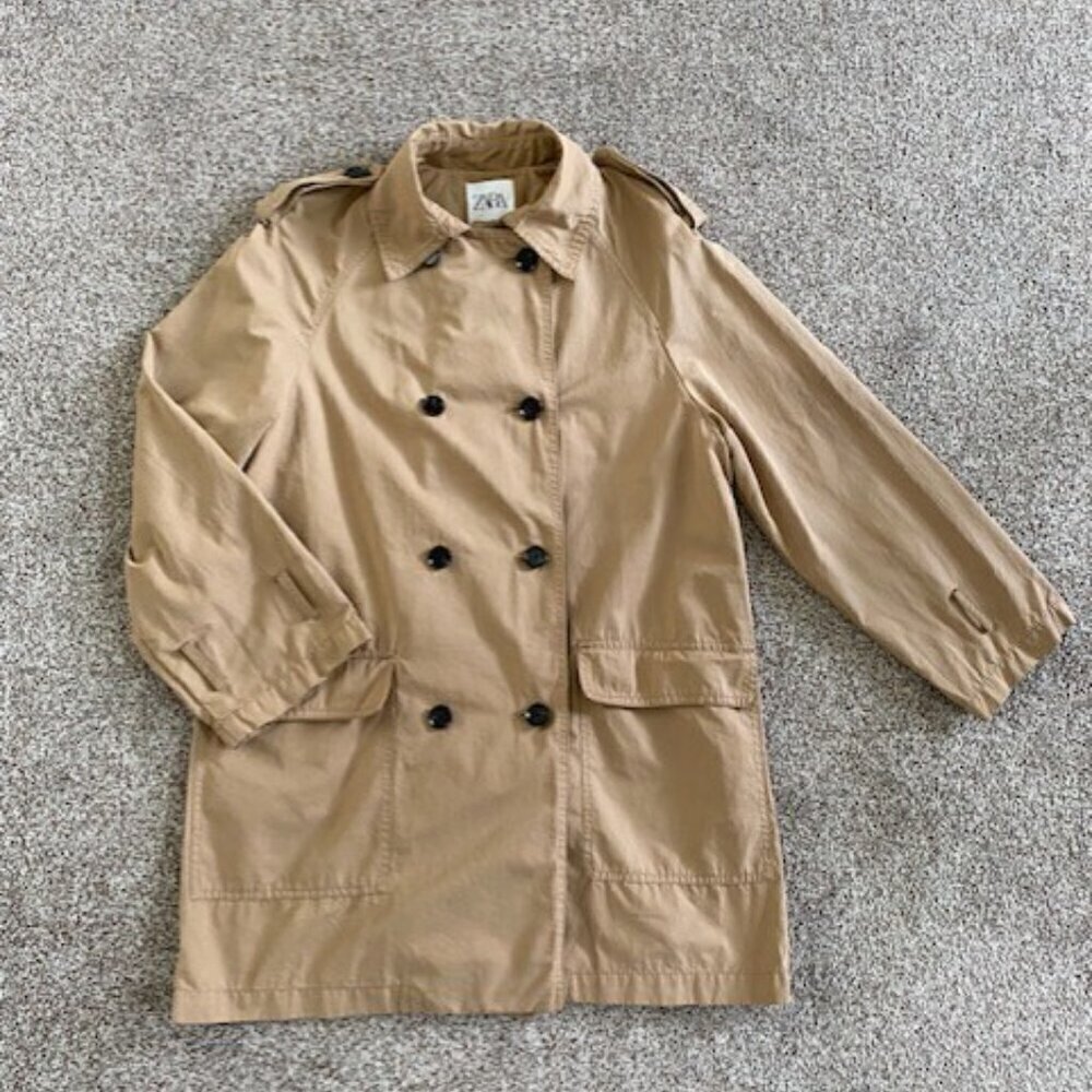 ZARA Khaki/Camel Tan Double Breasted Trench Raincoat Jacket XS - Picture 5 of 13